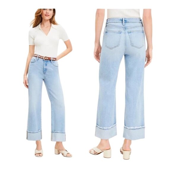 Ann Taylor LOFT 33/16 Flip Cuff High Rise Wide Leg Curvy Jeans Light Wash NWT - Picture 1 of 16
